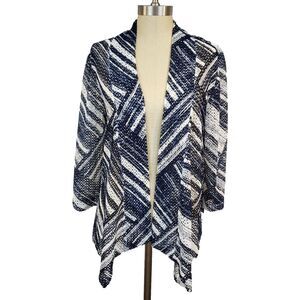 Chicos Easywear Open Knit Cardigan M Nautical Beachy Boho Coastal Preppy Artsy